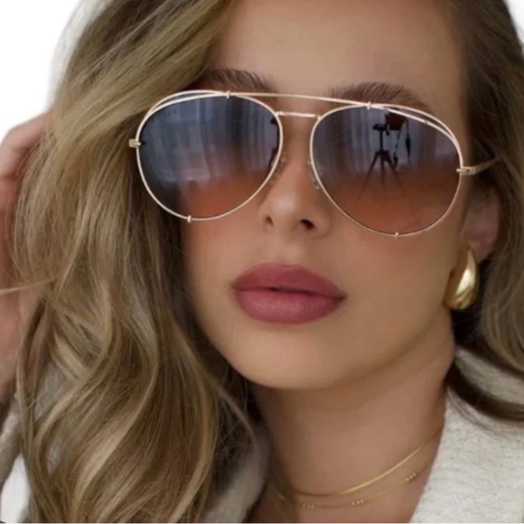Diff Eyewear Gold and Brown Aviator Glasses - Picture 1 of 10
